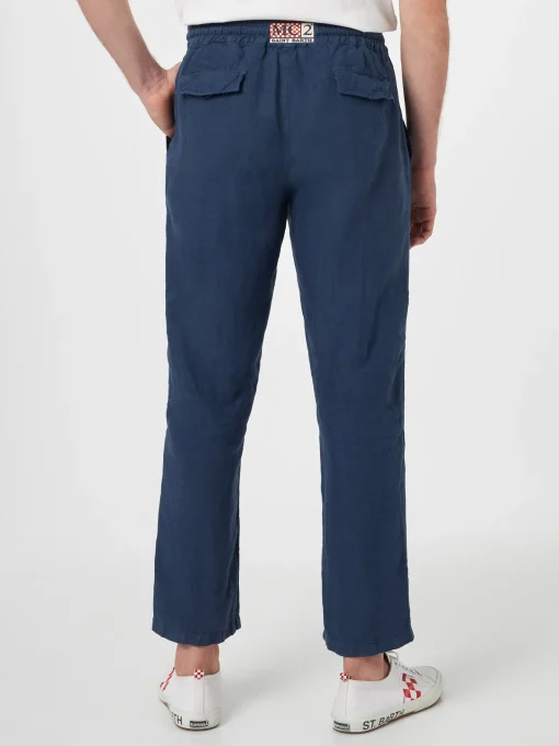 Pantaloni da uomo Calais in lino blu navy con coulisse