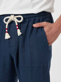 Pantaloni da uomo Calais in lino blu navy con coulisse