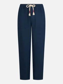 Pantaloni da uomo Calais in lino blu navy con coulisse