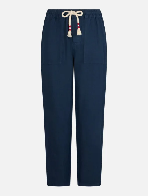 Pantaloni da uomo Calais in lino blu navy con coulisse