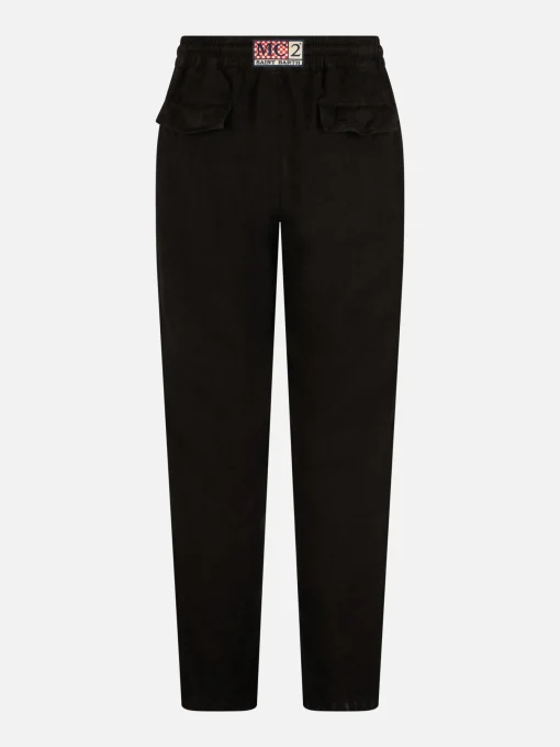 Pantaloni da uomo Calais in lino nero con coulisse