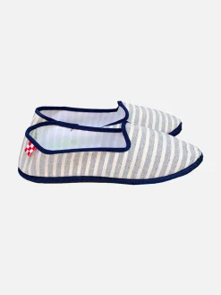 Pantofole friulane in tela a righe blu