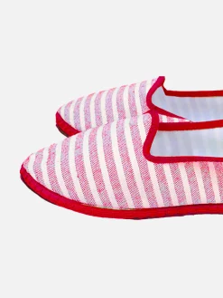 Pantofole friulane in tela a righe rosse