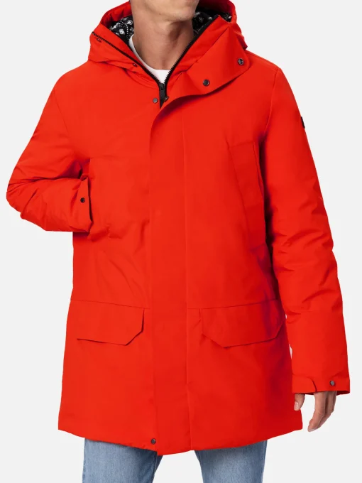 Parka arancione con cappuccio da uomo e fodera in bandana