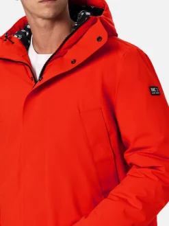 Parka arancione con cappuccio da uomo e fodera in bandana