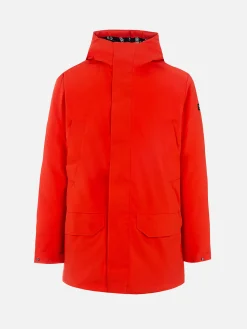 Parka arancione con cappuccio da uomo e fodera in bandana