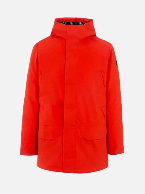 Parka arancione con cappuccio da uomo e fodera in bandana