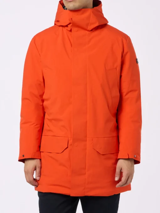 Parka arancione con cappuccio da uomo e fodera in bandana