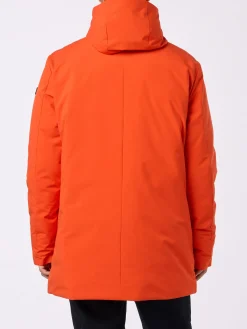 Parka arancione con cappuccio da uomo e fodera in bandana