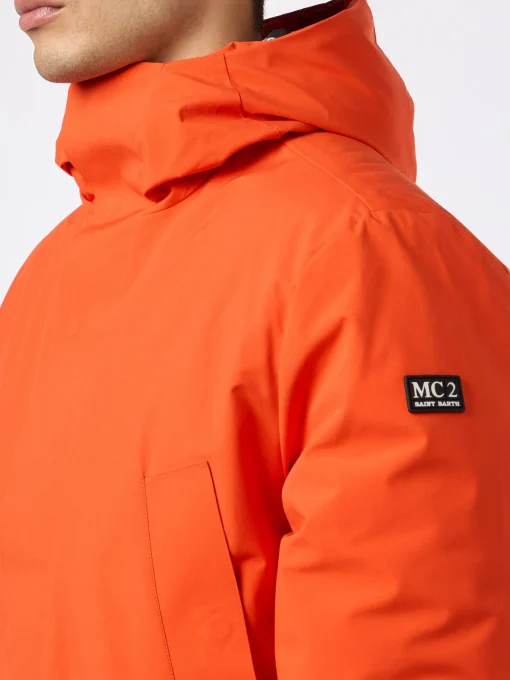 Parka arancione con cappuccio da uomo e fodera in bandana