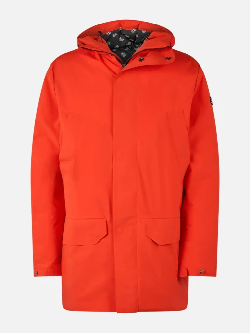 Parka arancione con cappuccio da uomo e fodera in bandana
