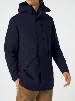 Parka da uomo Voyager blu con cappuccio e fodera in sherpa
