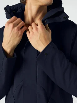 Parka da uomo Voyager blu con cappuccio e fodera in sherpa