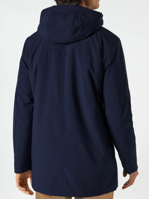 Parka da uomo Voyager blu con cappuccio e fodera in sherpa