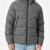 Piumino con cappuccio in flanella grigio mélange da uomo Maier