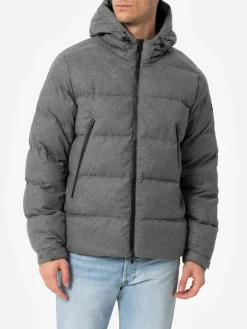 Piumino con cappuccio in flanella grigio mélange da uomo Maier