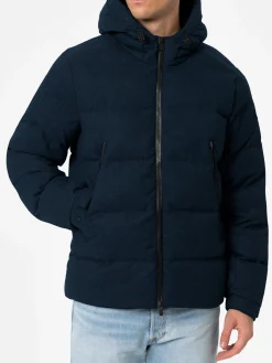 Piumino con cappuccio in flanella blu navy da uomo Maier
