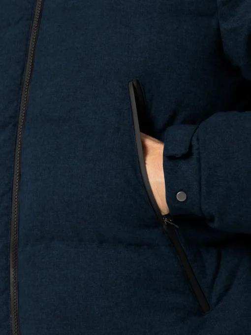 Piumino con cappuccio in flanella blu navy da uomo Maier