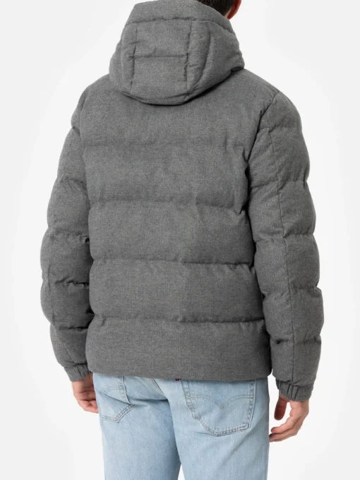 Piumino con cappuccio in flanella grigio mélange da uomo Maier