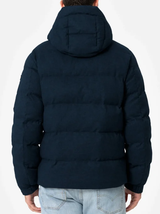 Piumino con cappuccio in flanella blu navy da uomo Maier