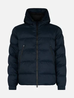 Piumino con cappuccio in flanella blu navy da uomo Maier