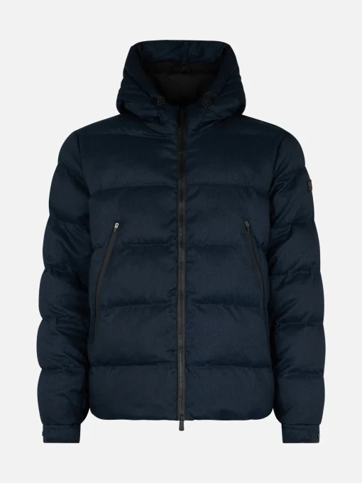 Piumino con cappuccio in flanella blu navy da uomo Maier
