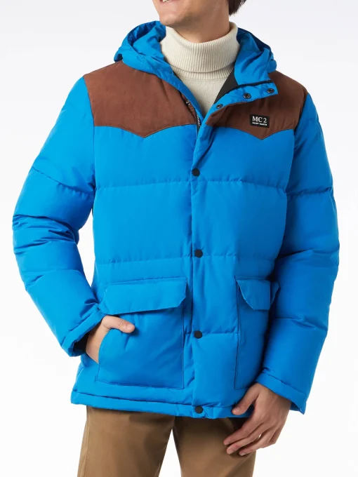 Piumino da uomo bluette con cappuccio