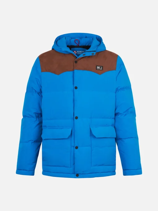 Piumino da uomo bluette con cappuccio