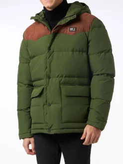 Piumino da uomo verde militare con cappuccio
