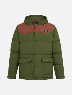 Piumino da uomo verde militare con cappuccio