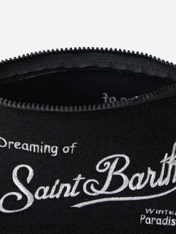 Pochette Aline in lurex nero con ricamo logo