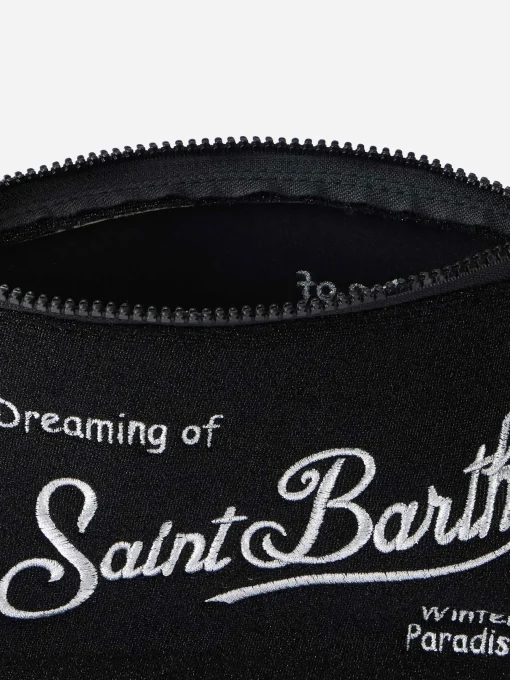 Pochette Aline in lurex nero con ricamo logo