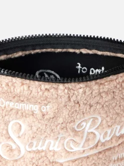 Pochette beige teddy Aline con ricamo logo