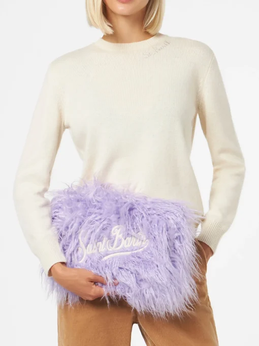 Pochette Mildred in pelo lilla con ricamo Saint Barth