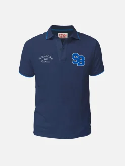 Polo da bambino in piquet di cotone blu