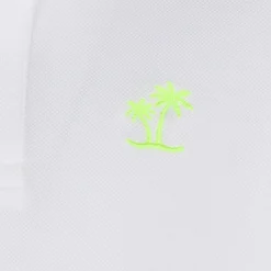 Polo da bambino in piquet bianco con logo St. Barth giallo fluo