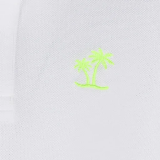 Polo da bambino in piquet bianco con logo St. Barth giallo fluo