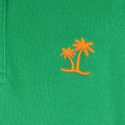 Polo da bambino in piquet verde con logo St. Barth arancione