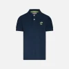 Polo da bambino in spugna blu con ricamo palme