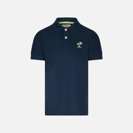 Polo da bambino in spugna blu con ricamo palme