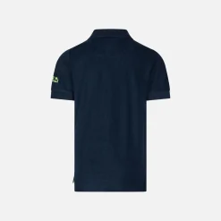 Polo da bambino in spugna blu con ricamo palme