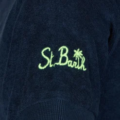 Polo da bambino in spugna blu con ricamo palme