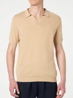 Polo da uomo beige in maglia