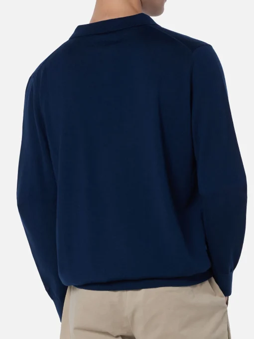 Polo da uomo blu navy in lana merino Covent