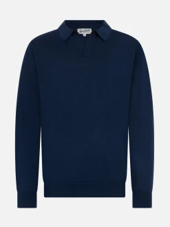 Polo da uomo blu navy in lana merino Covent