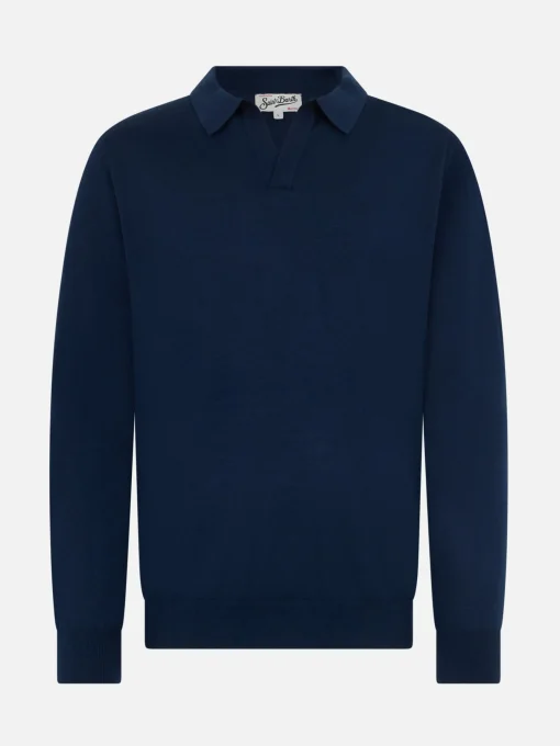 Polo da uomo blu navy in lana merino Covent