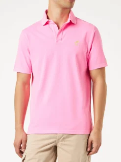 Polo da uomo in jersey di cotone rosa fluo