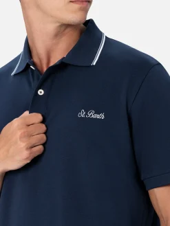 Polo da uomo in piquet di cotone blu Beverly Hills