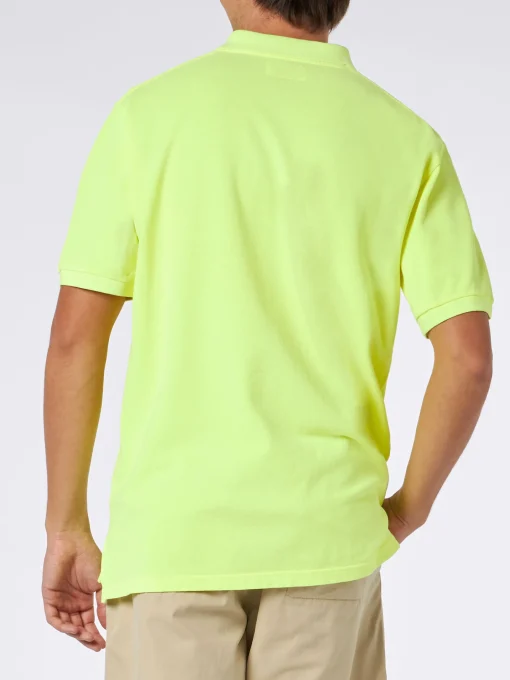 Polo da uomo in piquet giallo fluo con logo St. Barth ed effetto vintage