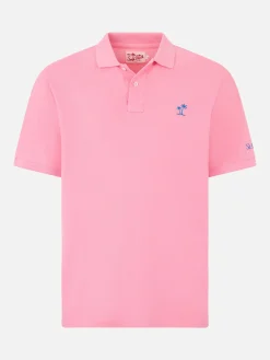 Polo da uomo in piquet rosa con logo St. Barth ed effetto vintage